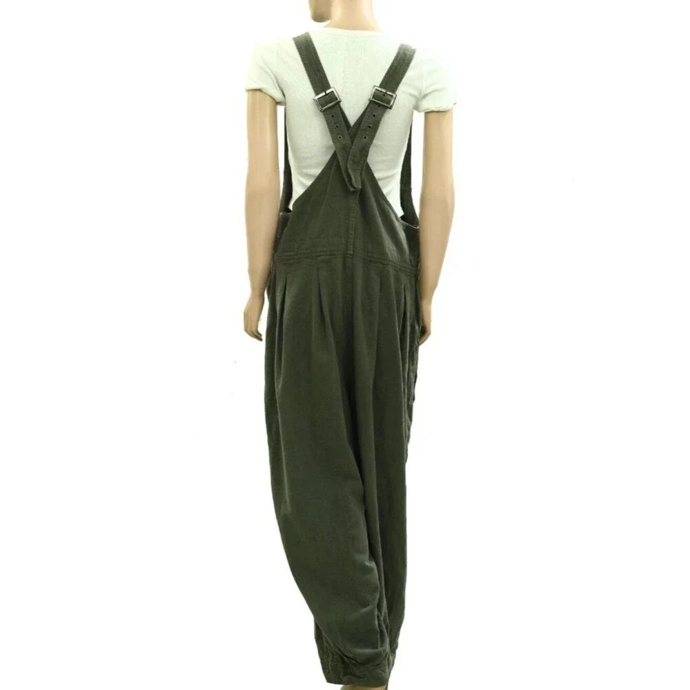 Free People We The Free Felix Tapered Overalls Jumpsuit Pinafore Olive XL 288353